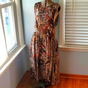 Vintage Bohemian Patterned Maxi/Midi Dress Size M/L